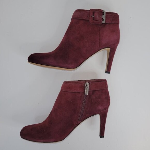 Vince Camuto Burgundy Red Suede Leather Heeled Booties Women's Size 7M - Picture 7 of 12